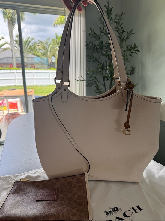 Coach Handbags - Coach Cream Leather Tote with Brown Signature Pouch